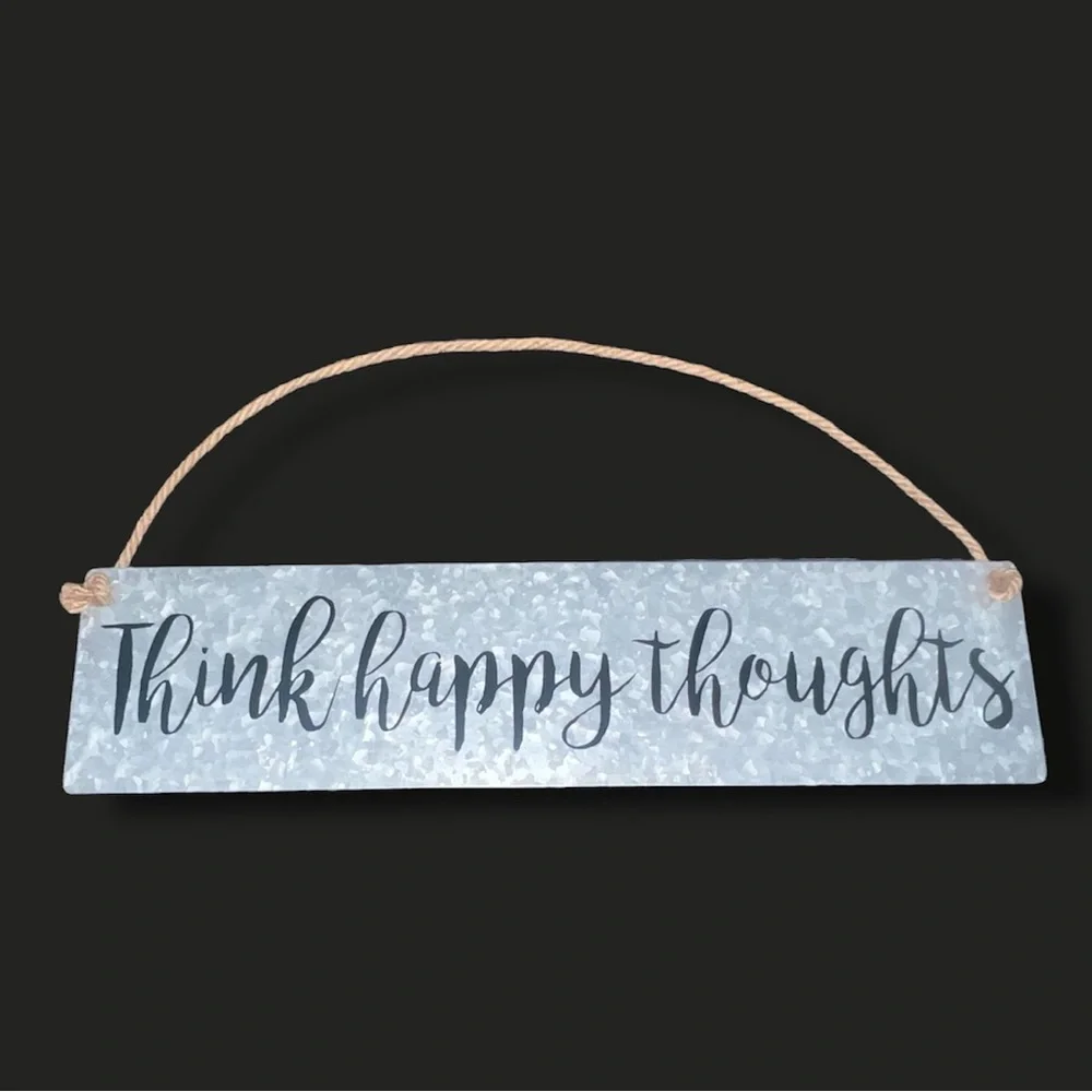 Think Happy Thoughts Metal Wall Hanging Farmhouse Style Wall Decor Accent Sign